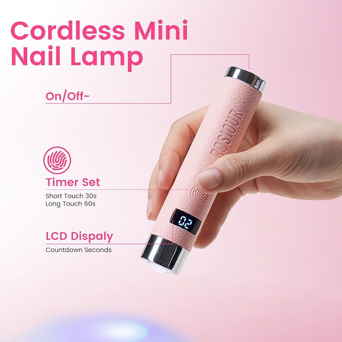 Mini U/V Lamp for Gel Nails- Rechargeable Handheld Nail U V Led Curing Light with Stand- Flash Cure Fast Dry U/V Lamp with Auto Sensor for Home Manicure and Salon (Pink)