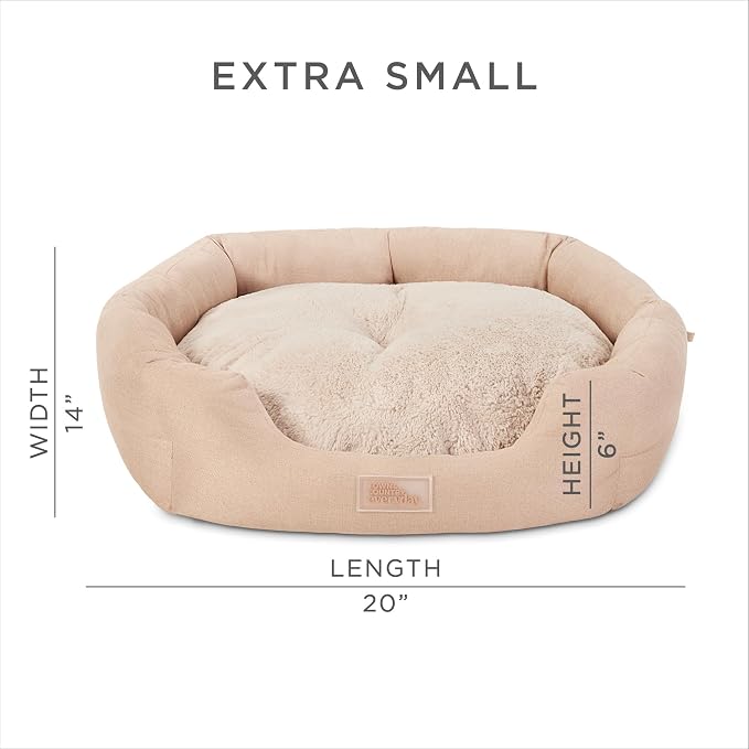 Town & Country Everyday CuddleTown Faux Linen Comfy Cozy Cuddler Pet Bed, Supportive & Calming, Non-Slip Bottom, Machine Washable Cover, Warm Taupe, XS 20"x14"x6"