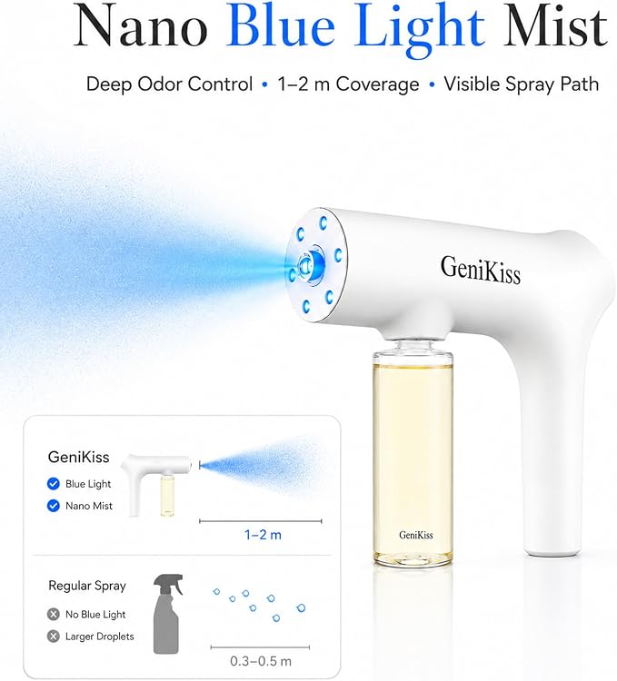 Nano Blue Light Deodorizer Spray Refill(8 * 120ml),Pet & Home Odor Eliminator | Bio-Enzyme Odor Control, For Dog & Cat Urine, Litter Box, Carpets, Trash Bins & Car Interiors, Safe for People & Pets