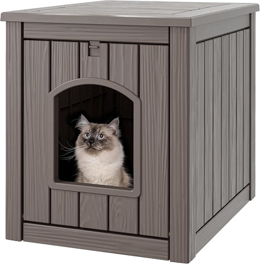 Cat Litter Box Enclosure, Hidden Litter Box with Openable Front Door, Outdoor Cat House Weatherproof, Side Table, Easy to Clean and Assembly, Dark Gray