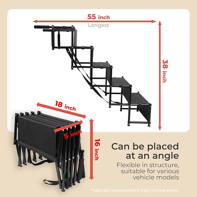 Dog Stairs for Large Dogs,37.4"x 12.8",5 Steps Foldable Dog Ramp with Non-Slip Surface,Extra Wide Lightweight Pet Stairs Dogs Steps Suitable for SUV,Truck,Sofas,High Bed,Couch,Supports up to 110 LBS