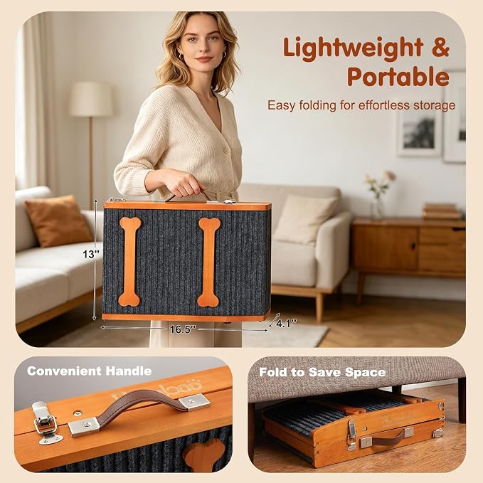 Pawaboo 2026 Upgraded Dog Ramp for Couch, Foldable Small Dog Ramp for Sofa with 7 Adjustable Heights from 2.2'' to 18.5", Portable Non-Slip Pet Ramps for Couch Sofa, Walnut