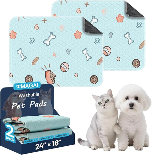 Large Washable Pee Pads for Dogs and Cats, 24x48In 5-Layer Ultra-Absorbent & Leak-Proof Potty Training Pads, Non-Slip Whelping Potty Pads for Housebreak Crates, Floors and Cars, Blue 2 Packs