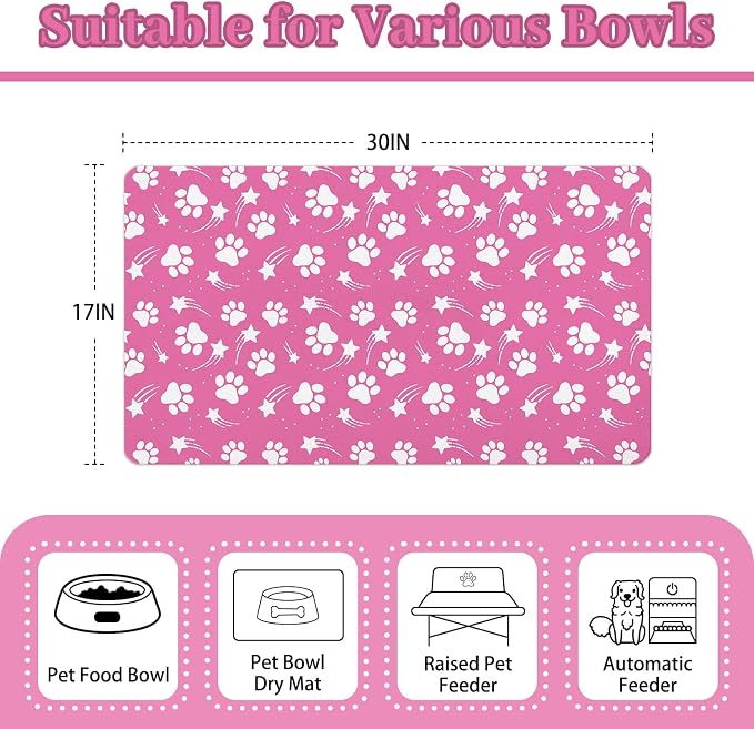 Dog Food Mat 17x30 Inch Pet Feeding Absorbent Mats for Floor Dog Cat Water Bowl Placemat Non-Slip Washable Pet Food and Water Mat