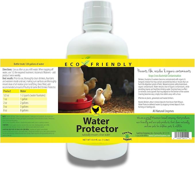 Carefree Enzymes Poultry Drinking Water Protector — Natural Enzyme Cleaner for Chicken, Duck & Livestock Waterers, 1 Gallon