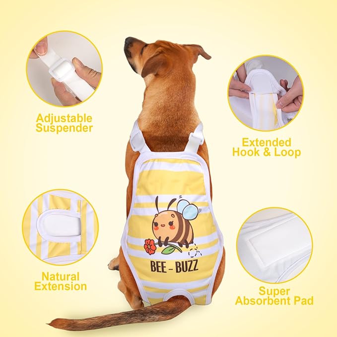 Jollywoods 3 Pack Washable Female Dog Diaper Onesie Sanitary Pantie with Adjustable Suspender, Reusable Fixed Diapers, Super Absorbent Leakproof for Small Medium Large Dog in Heat Cycle XS/S