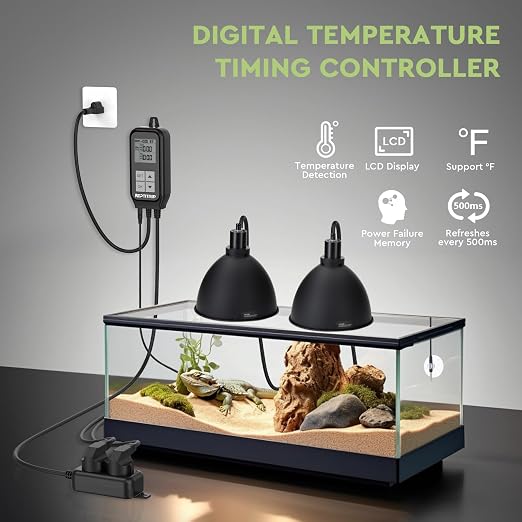 REPTITRIP Reptile Thermostat, Light Timer for Temperature and Lighting Control, Day-Night Timer Thermostat with Reptile Thermometer for UVB Light, Heat Lamp, Heating Pad, 10A 1250w