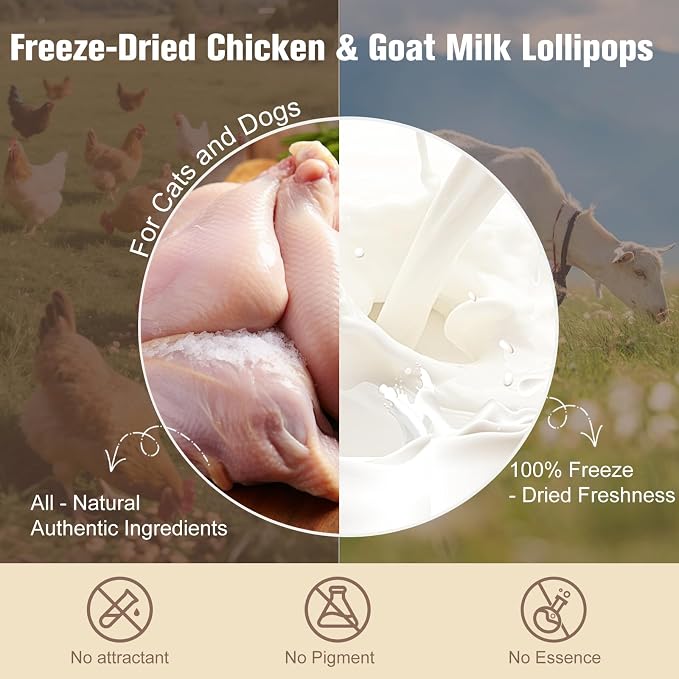 Memorjew 25PCS Chicken & Goat Milk Freeze- Dried Lollipops｜Individually Wrapped, Portable Dental Food for Dogs & Cats (Chicken Flavor, 25pcs)