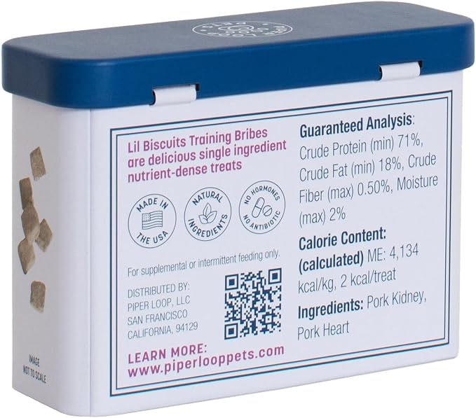 Piper Loop | Lil Biscuit Training Bribes | Pocket-Size Refillable Tin | Freeze-Dried | ~20 Treats | 100% Pork | 0.5 oz