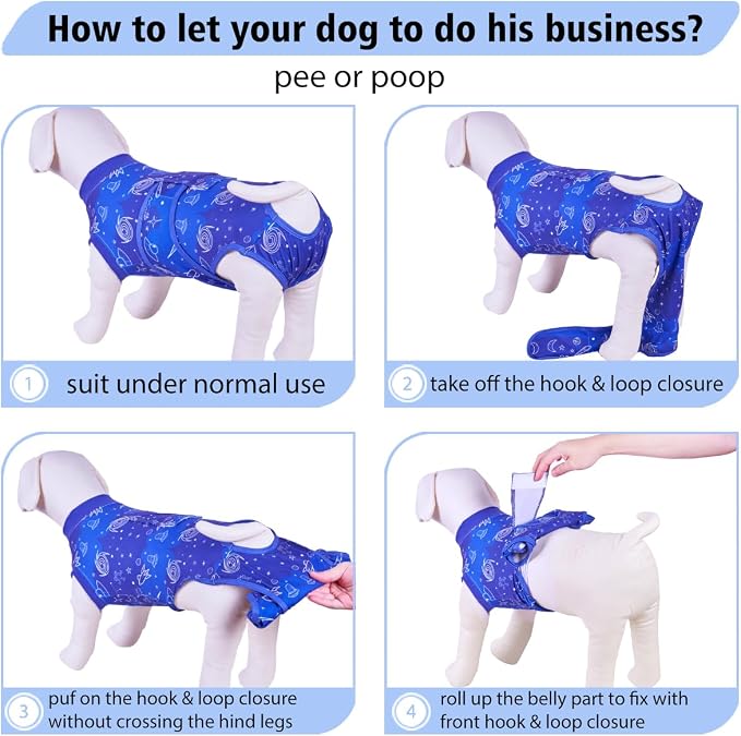 PetWarm Dog Cone Alternative, Cone of Shame Alternatives Onesie for Dogs After Surgery, Dog Abdominal Wounds Bandages, Anti-Licking Surgical Suit for Dogs Female Male, Cosmic Pattern, Blue, 2XL