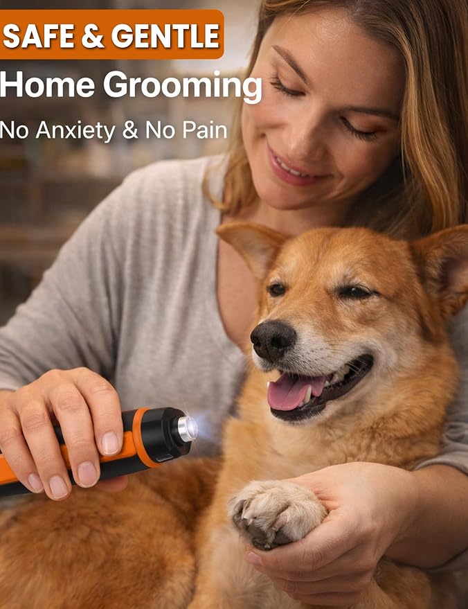 5 Speed Dog Nail Grinder with LCD Display, Rechargeable Low Noise Dog Nail Trimmers with Dual LED Light & Diamond Grinding Wheel, 2000mAh Battery Pet Nail Trimmer for Cats Small, Medium & Large Dogs