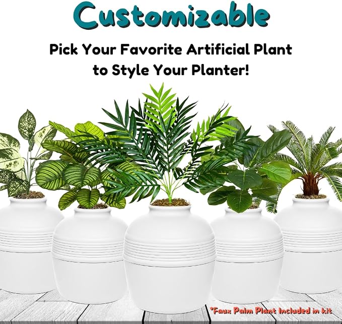 Good Pet Stuff Original Hidden Litter Box Planter, Decorative Cat Litter Enclosure with Carbon Filter, Artificial Palm Plant, Upgraded Design, Easy Clean Litter Tray, Essentials Kit, White Birch