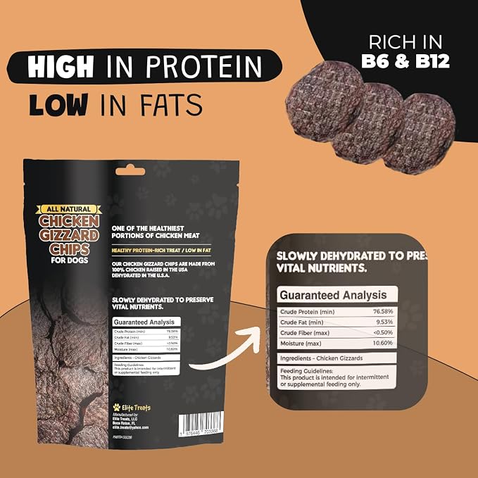 Chicken Gizzard Chips: Dogs All Natural Training Treats | Made in USA | Single Ingredient | Healthy Treats | for Puppies, Small, Medium & Large Breeds (Chicken Gizzard Chips 6 oz)