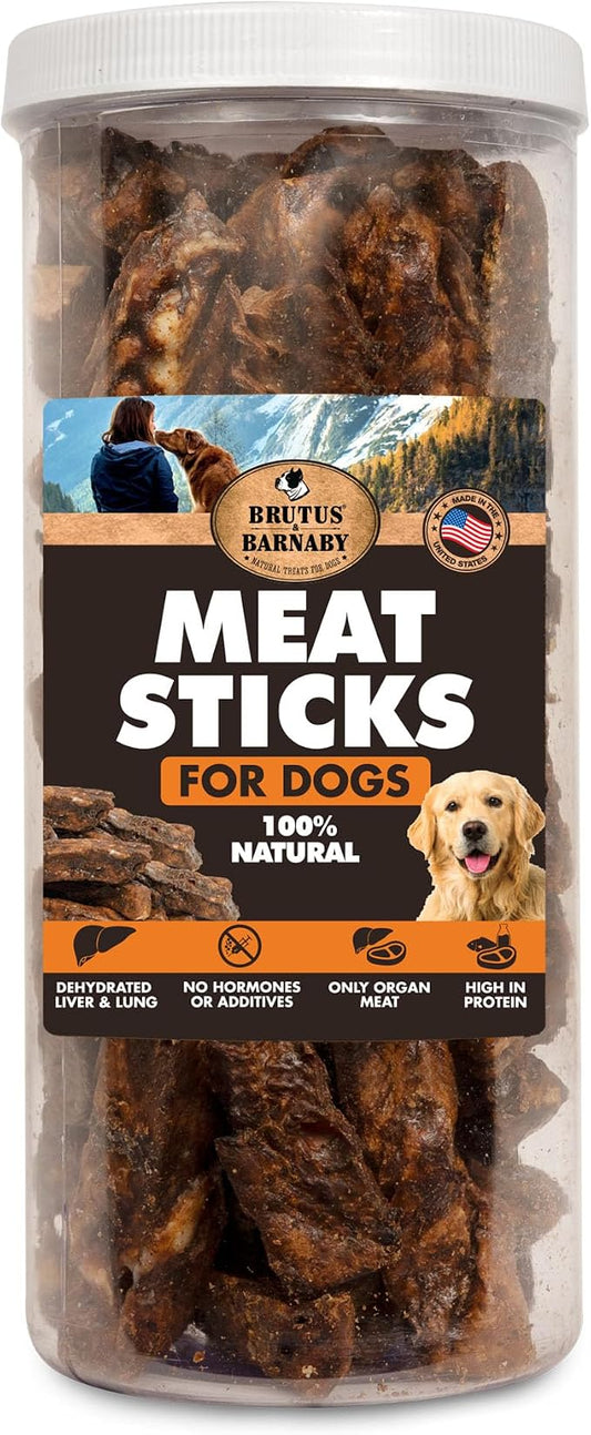 BRUTUS & BARNABY Dehydrated Lung Dog & Cat Treats, 12oz – USA Organ Meat Stick (Beef & Turkey Lung, Liver), High Protein Pet Snack