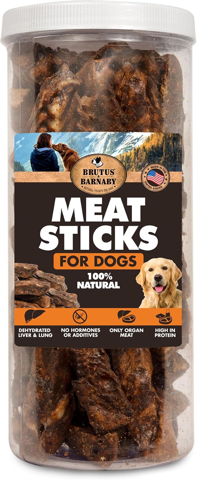 BRUTUS & BARNABY Dehydrated Lung Dog & Cat Treats, 28oz – USA Organ Meat Stick (Beef & Turkey Lung, Liver), High Protein Pet Snack