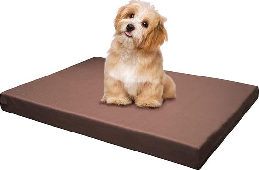 Dogbed4less Memory Foam Platform Dog Bed, Crate Mattress for Orthopedic Joint Relief with Waterproof Removable Cover Medium 35X22X3 Brown