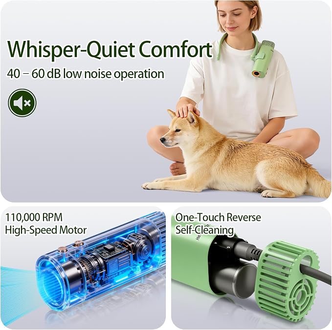Neck Dryer for Pet Grooming 1400W High Velocity - Hands-Free Neck Band Pet Hair Blow Dryer, Low Noise Negative Ion Pet Grooming Dryer with 4 Heat/Cool Modes Quiet Neck Dryer for Dogs Cats Home & Salon