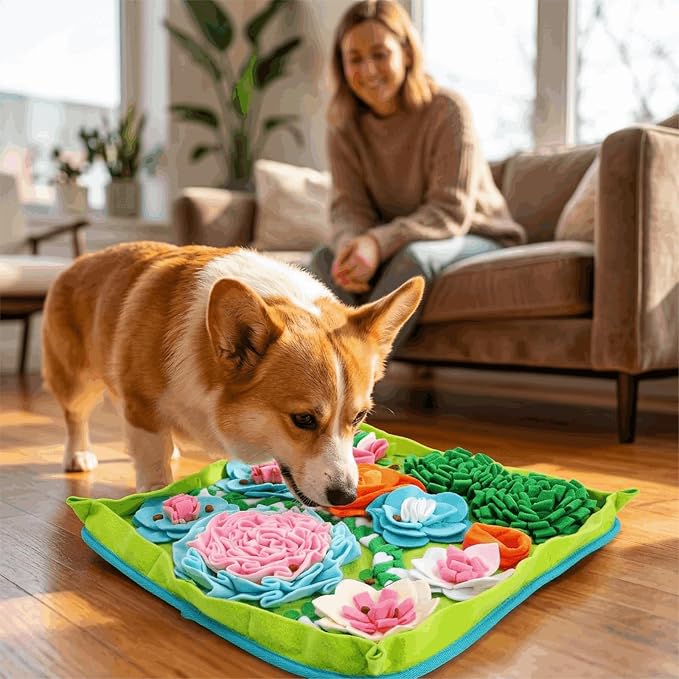 Heavy-Duty Snuffle Mat for Dogs, 19.7" Non-Slip Foraging Mat with Table-Fixing Straps, Interactive Dog Puzzle Toy for Slow Feeding, Mental Enrichment for Large & Small Dogs
