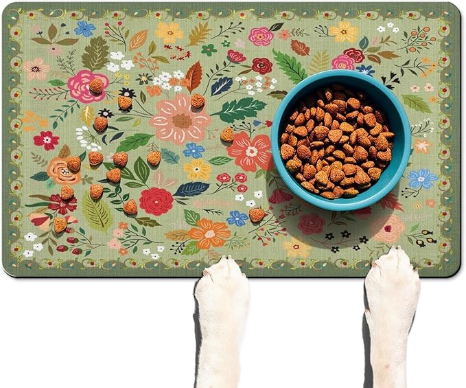 Absorbent Pet Dog Bowl Mat for Food and Water, Pet Cat Food Feeding Mat with Non Slip Rubber Backing, Dog Food Mats for Floors Waterproof, 17"x30"