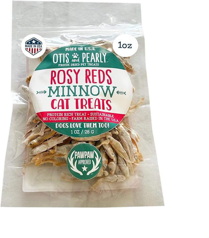 Otis & Pearly Rosy Red Freeze Dried Minnows for Cats, 1oz - Pure, Single Ingredient Cat Treat, Whole Minnows, All Natural Healthy, Made in USA