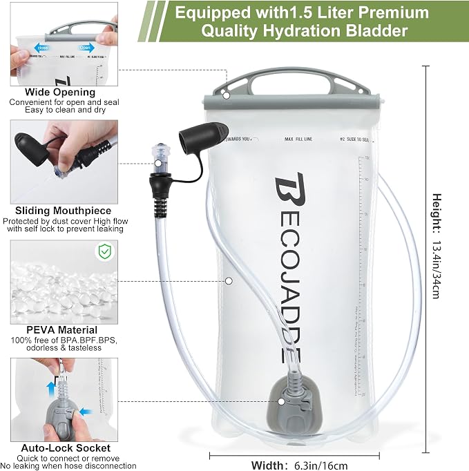 BECOJADDE Running Vest Hydration Backpack for Men Women, 5L Lightweight Running Backpack Hydration Pack for Marathon, Trail, Cycling, Hiking, Jogging