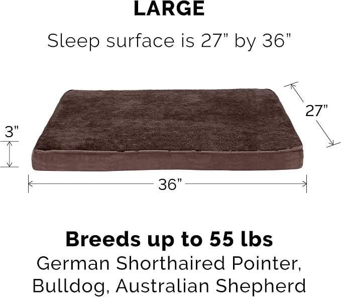 Furhaven Orthopedic Dog Bed for Large/Medium Dogs w/ Removable Washable Cover, For Dogs Up to 55 lbs - Terry & Suede Mattress - Espresso, Large