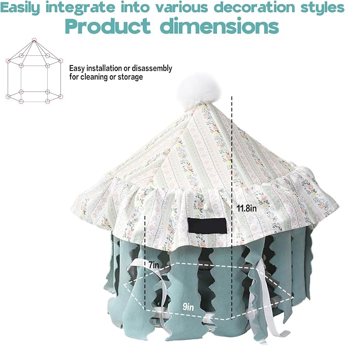 Hamster Hideout Tent with Curtain,Bunny Hideout, Machine Washable Guinea Pig Hide Tent Houses & Habitats, Triangular Hideout Shelter Small Animal Bed,Ferret, Rat, Chinchilla, Squirrel（Round）