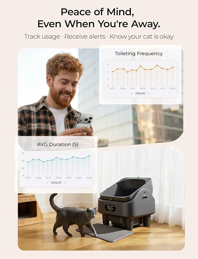 Automatic Litter Box, Cypcat Smart Self Cleaning Cat Litter Box Anti-Pinch, 10 Safety Sensors, Large Cat Litter Boxs for Multiple Cats, Dual 5G & 2.4G WiFi, 6" LED Display, Odor Control Robot, Grey