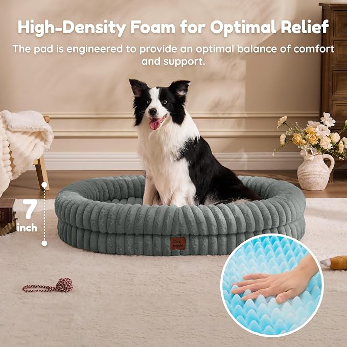 ChiXnuggle Orthopedic Dog Bed for XL Dogs, Waterproof Faux Rabbit Fur Dog Couch with Egg Crate Foam Support and Washable Removable Cover, Bolster Pet Sofa with Non-Slip Bottom, 41x30x7, Grey