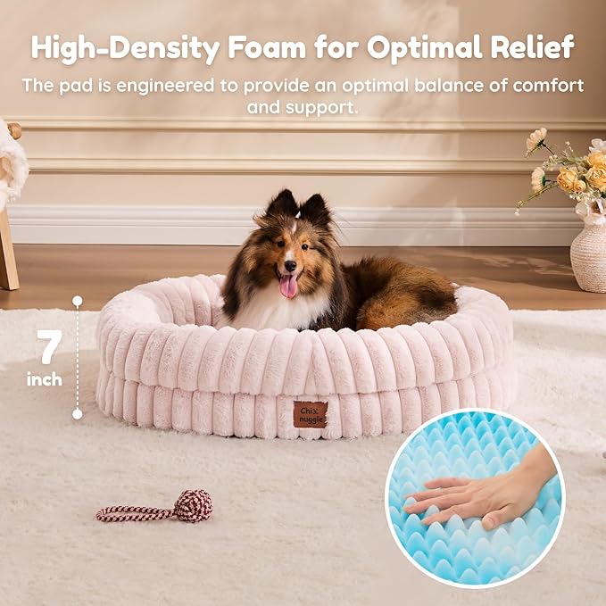 ChiXnuggle Orthopedic Dog Bed for Medium Dogs, Waterproof Faux Rabbit Fur Dog Couch with Egg Crate Foam Support and Washable Removable Cover, Bolster Pet Sofa with Non-Slip Bottom, 30x24x7, Pink