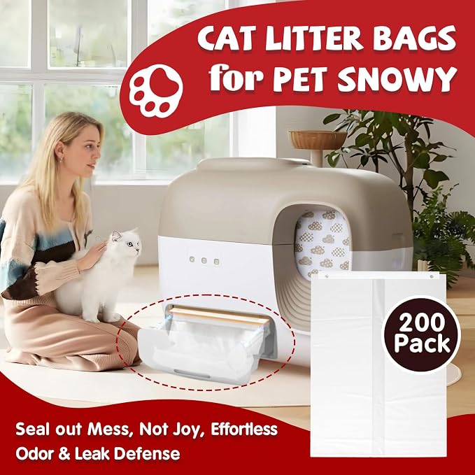 200 Pcs Cat Litter Bags for Pet Snowy Snow+ Cat Litter Box, Self-Sealing Drawer Liner Bags for Pet Snowy, Thickened & Wear-Resistant