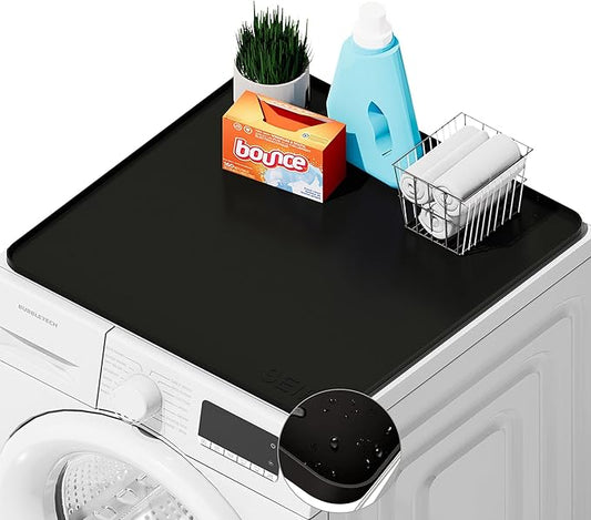 1 PACK SEIRI Washer and Dryer Topper, 26" x 26" Silicone Dryer Top Protector Mat for Flat Top Surface Cover and Front Load Washing Machine Non-Slip Waterproof Laundry Topper Mat Large (Black)