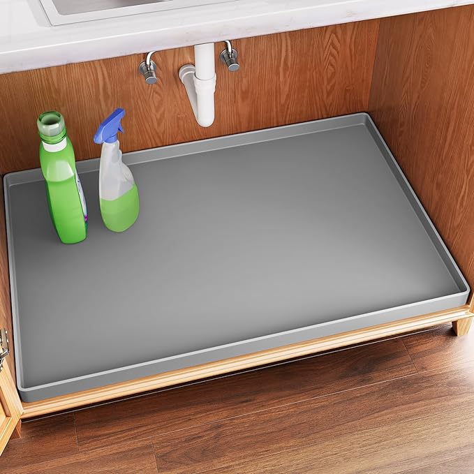 FLATO Waterproof Under Sink Mat 40" x 22" Shelf Liner for Kitchen and Bathroom, Cabinet Protector, Organizers and Storage, Flexible Silicone Drip Tray