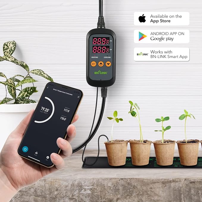 BN-LINK Smart WiFi Digital Temperature Controller Heating Cooling, Works with Alexa and Google Home. For Reptiles Aquarium Carboy Homebrew Breeding Fermenter Seed Germination °C/°F -40-176°F 15A/1875W