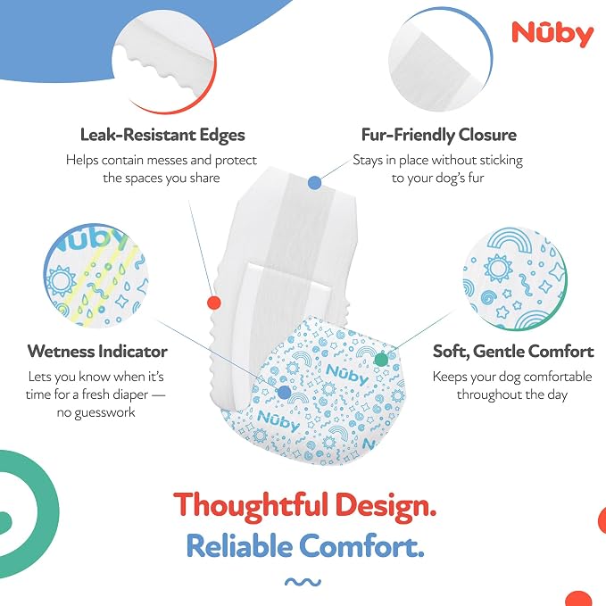 Nuby Pets Disposable Male Dog Wraps with Wetness Indicator, Absorbent & Leak-Resistant Belly Bands for Male Dogs, Large (25–29.5” Waist), 50 Count