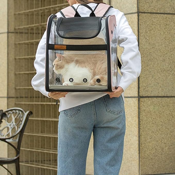 OLOTU Pet Backpack Expandable and Portable Cat Backpack, Adjustable Ergonomic Dog Backpack Carrier, Double Safety Security Design Cat Carrier Spacious