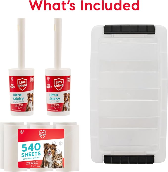 IRIS USA Extra Sticky Lint Roller, Standard Pack Comes with Storage Box and Refills, 90 Sheets/Roll, 720 Sheets Total, Easy Tear Lint Remover for Dog Cat Pet Hair On Clothes, Couch, Bed, Floor