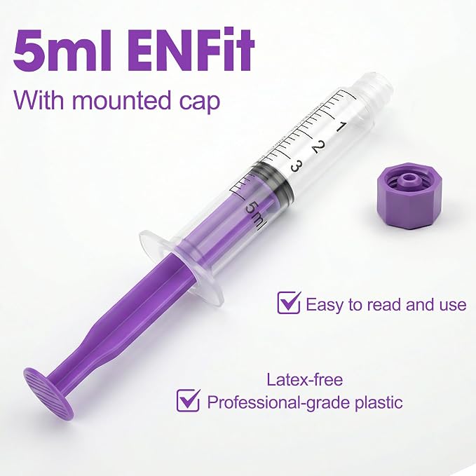 5ml Syringes with Cap without Needle - 5cc Plastic Syringe for Liquid, Feeding, Blister-Packed, Pack of 20