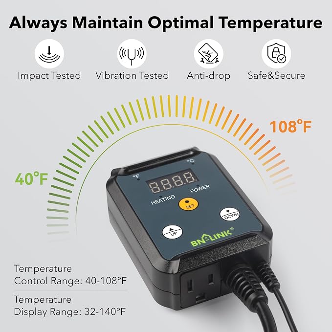 BN-LINK Reptile Heating Pad 8" X 12" with Adjust Knob and Thermostat Controller