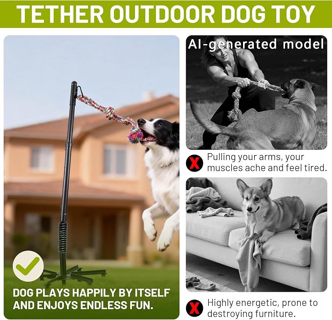 Upgrade Tether Tug Outdoor Dog Toy,Outdoor Tug Of War Toy in Park,Yard,Lawn,Tether Interactive Dog Tug Toy,2 Rope Toy and Bell Pull Chase and Solo Play,Tether Tug For Large Dogs,For Medium Small Dogs