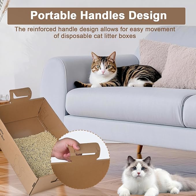 6 Pack Disposable Litter Boxes for Cats, 17.4" x 12.3" x5.4" Large Cardboard Cat Litter Box, Extra Thick Portable Travel Litter Box for Cats, Foldable, Waterproof, Leak Resistant (Large, Count, 6)