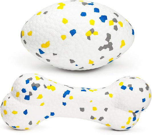 Moonorange 2Pcs Bone Dog Balls+Rugby Dog Toys for Aggressive Chewers, Indestructible Tennis Balls for Dogs (Bone+Rugby)