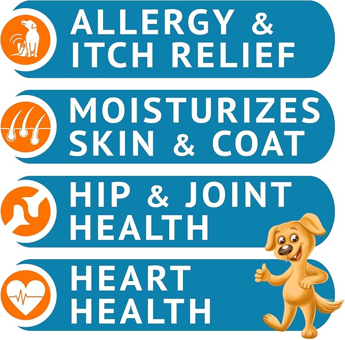 Omega 3 Fish Oil for Dogs (180Ct) - Skin&Coat Chews - Dry & Itchy Skin Relief + Allergy Support - Shiny Coat - EPA&DHA Fatty Acids - Salmon Oil Chews Promotes Heart - Peanut