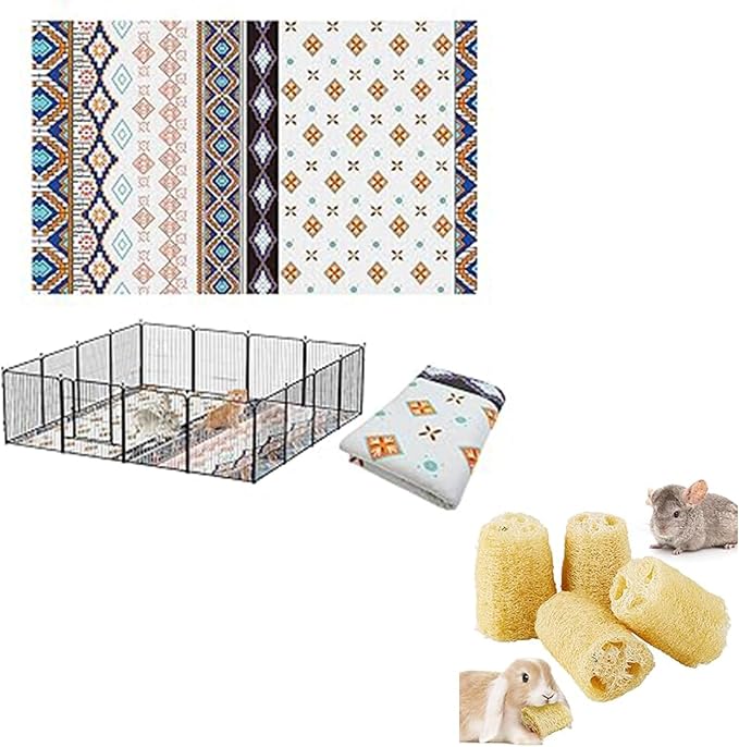 BNOSDM 79" X 55"Chroma Washable Bunny Cage Liners Large Rug for Rabbits Large Pad and 4PCS Bunny Chew Toys Natural Loofah Bunny Teeth Grinding Toy Rabbit Treats