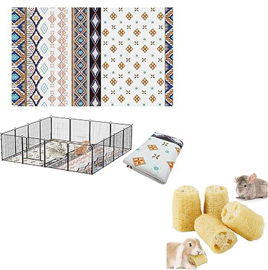BNOSDM 79" X 55"Chroma Washable Bunny Cage Liners Large Rug for Rabbits Large Pad and 4PCS Bunny Chew Toys Natural Loofah Bunny Teeth Grinding Toy Rabbit Treats