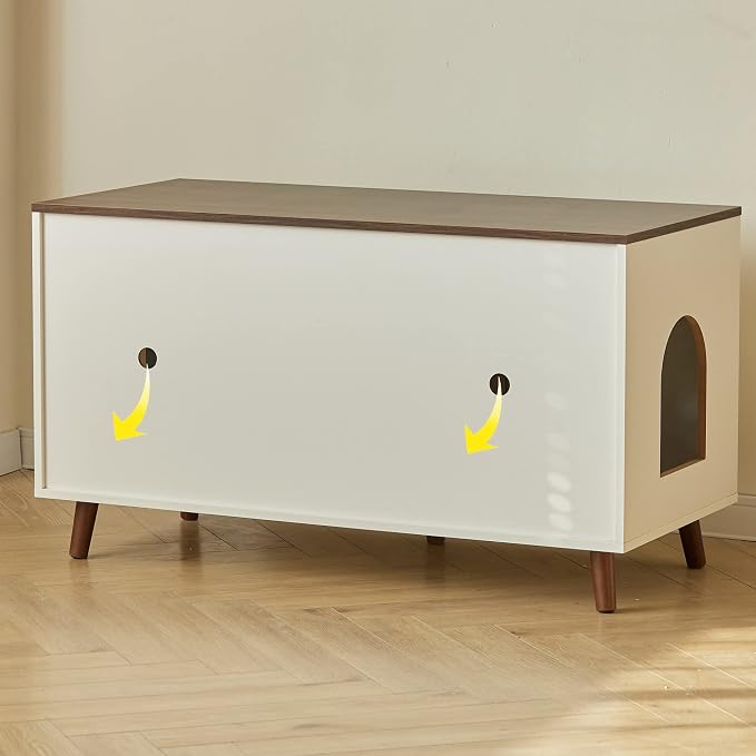 Double Cat Litter Box Enclosure - Hidden Litter Box Cabinet Furniture for 2 Cats Large with Scratching Pad, White