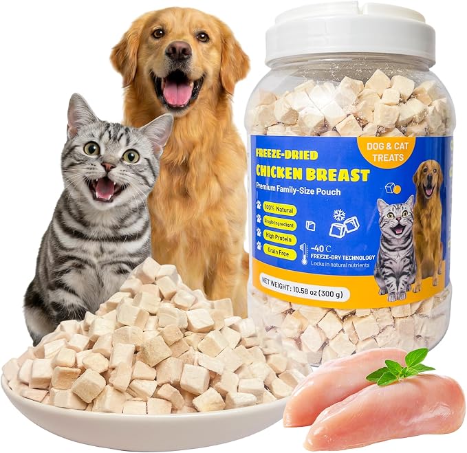 Freeze-Dried Chicken Breast Treats for Dogs & Cats | All Natural, High Protein, Premium Single-Ingredient Nutrition | Ideal Training Treats & Food Topper | 10.58 oz