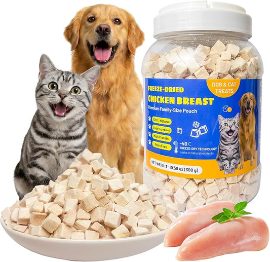 Freeze-Dried Chicken Breast Treats for Dogs & Cats | All Natural, High Protein, Premium Single-Ingredient Nutrition | Ideal Training Treats & Food Topper | 10.58 oz