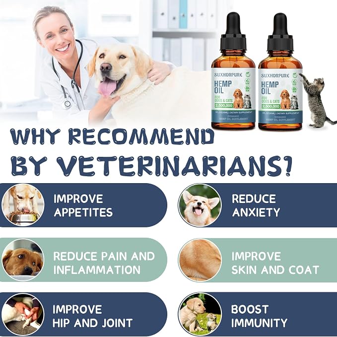 (5 Pack) Hemp Oil for Dogs and Cats - Helps with Anxiety Pain Stress Sleep Arthritis Seizures Relief - Support Hip Joint Health - Hemp Oil Drops Calming Treats