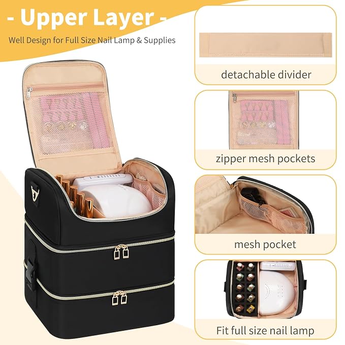 CUBETASTIC Extra Large Nail Polish Organizer - Three Layer Nail Organizers And Storage Bag, Portable Nail Supplies Organizer Case, Travel Carrying Box for Nail Tech Kit/Tattoo/Cosmetic
